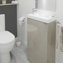 GoodHome Imandra Gloss Taupe & White Freestanding Vanity Unit & Basin Set (H)790mm 14 GoodHome Imandra Gloss Taupe & White Freestanding Vanity Unit & Basin Set (H)790mm -Trade point goodhome imandra gloss taupe white freestanding vanity unit basin set h 790mm3663602298052 01i bq