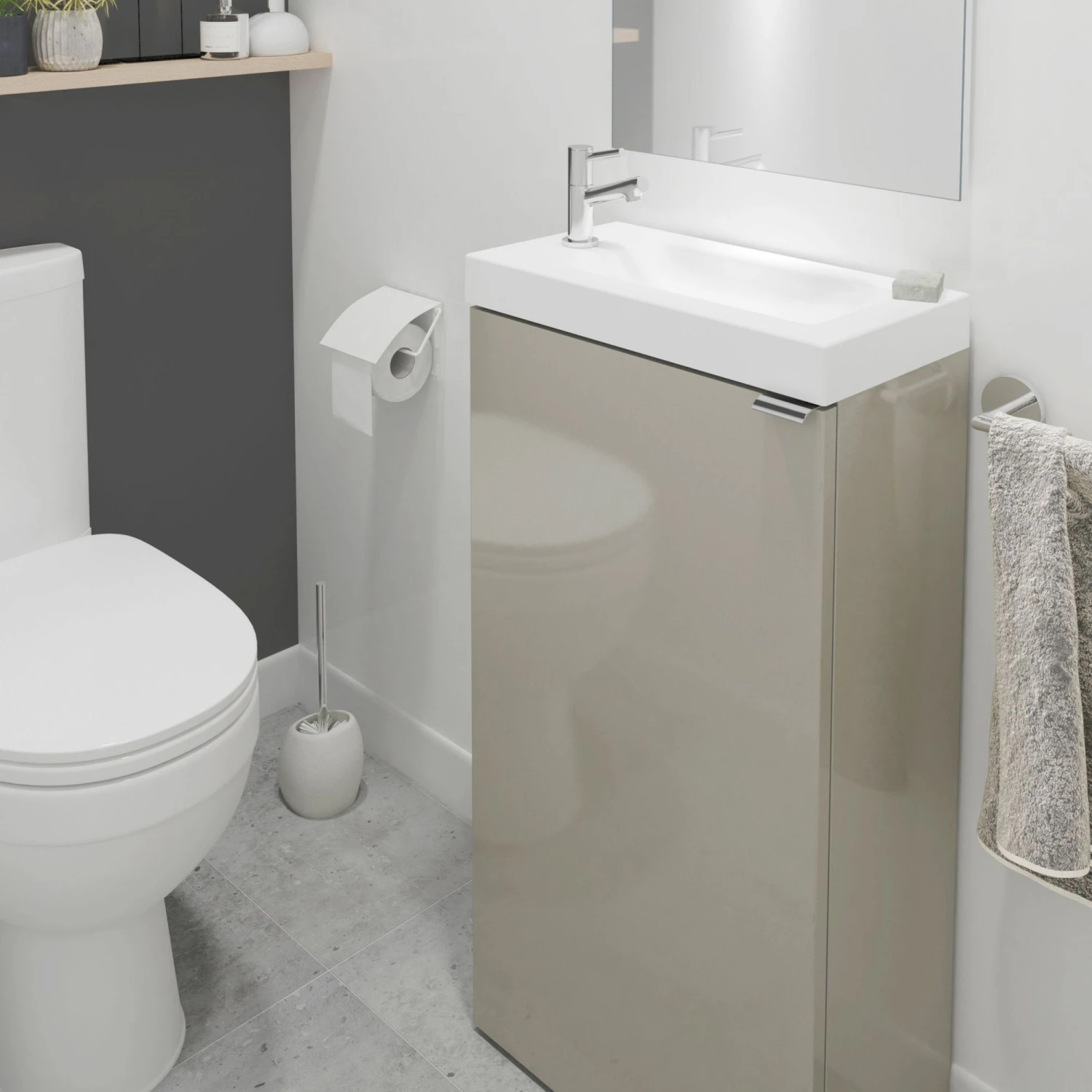 GoodHome Imandra Gloss Taupe & White Freestanding Vanity Unit & Basin Set (H)790mm 8 GoodHome Imandra Gloss Taupe & White Freestanding Vanity Unit & Basin Set (H)790mm - Image 6