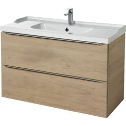 GoodHome Imandra & Lana Oak Effect Freestanding Vanity Unit & Basin Set (W)1004mm