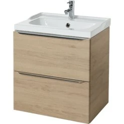 GoodHome Imandra & Lana Oak Effect Freestanding Vanity Unit & Basin Set (W)604mm