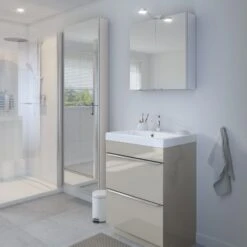 GoodHome Imandra & Mila Taupe Freestanding Vanity Unit & Basin Set (W)604mm -Trade point goodhome imandra mila taupe freestanding vanity unit basin set w 604mm3663602312642 01i bq