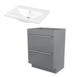 GoodHome Imandra & Nira Grey Freestanding Vanity Unit & Basin Set (W)604mm
