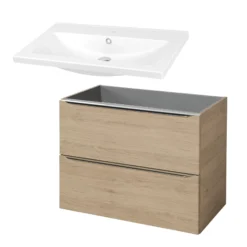GoodHome Imandra & Nira Oak Effect Freestanding Vanity Unit & Basin Set (W)804mm