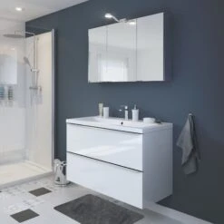 GoodHome Imandra & Nira White Wall-mounted Vanity Unit & Basin Set (W)1004mm -Trade point goodhome imandra nira white wall mounted vanity unit basin set w 1004mm3663602312987 01i bq