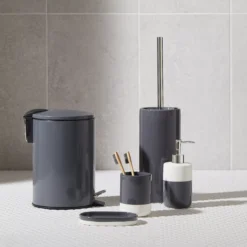GoodHome Koros Anthracite Ceramic, Polypropylene (PP) & Stainless Steel Toilet Brush & Holder -Trade point goodhome koros anthracite ceramic polypropylene pp stainless steel toilet brush holder5059340218021 01i bq
