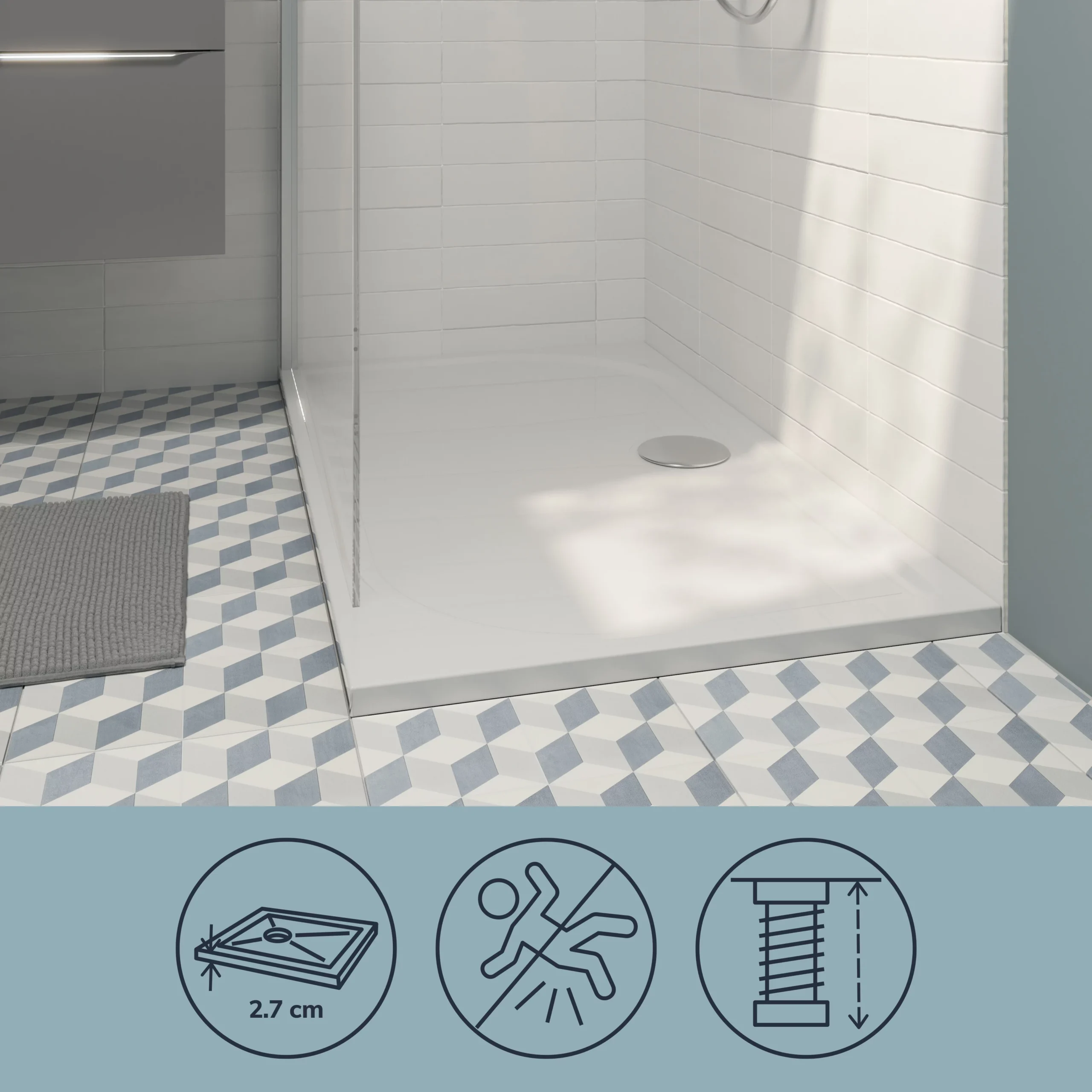 GoodHome Limsky Rectangular Shower Tray (L)700mm (W)1000mm (H)28mm 9 GoodHome Limsky Rectangular Shower Tray (L)700mm (W)1000mm (H)28mm - Image 7