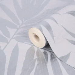 GoodHome Loroco Grey Leaves Silver Effect Textured Wallpaper