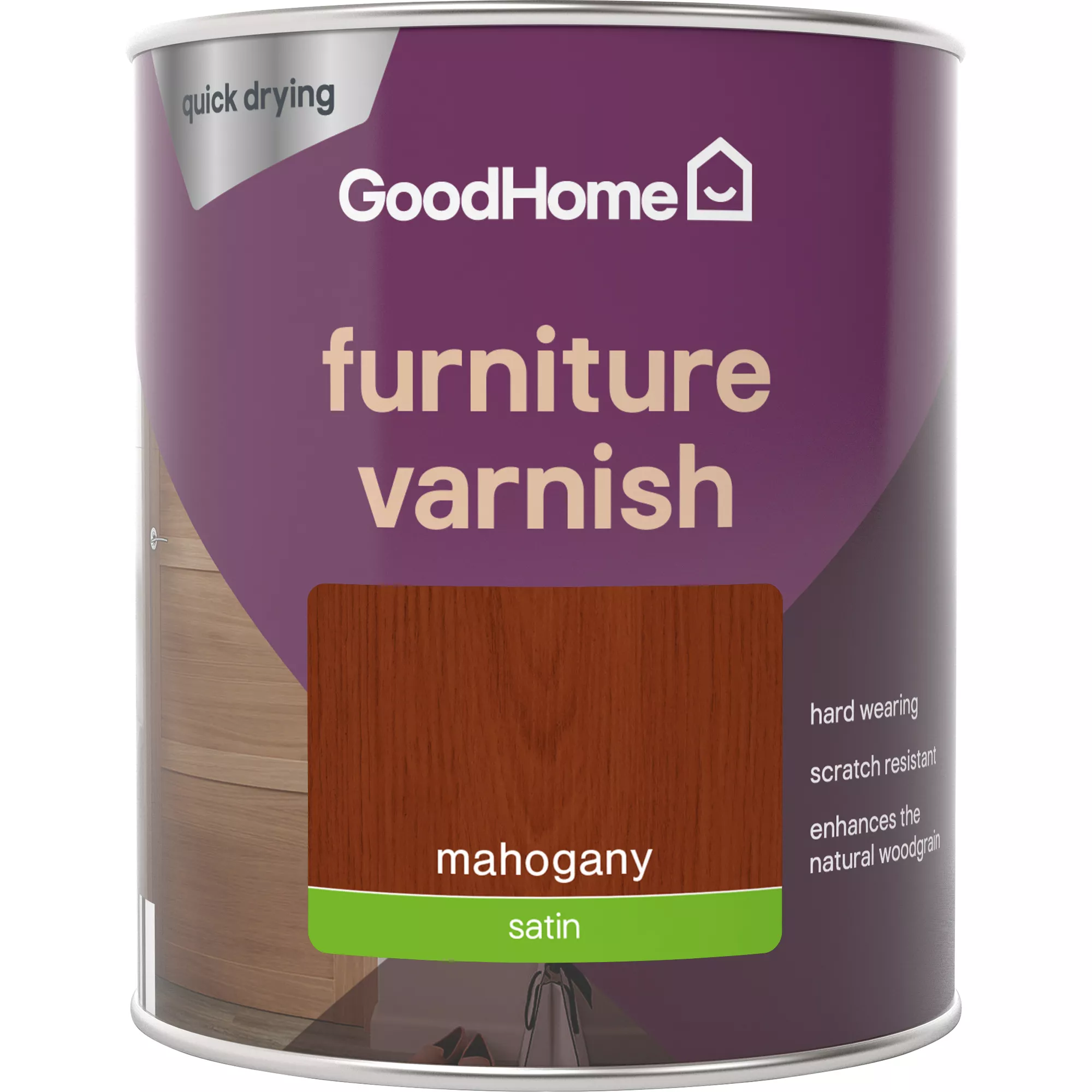 GoodHome Mahogany Satin Multi-surface Furniture Wood Varnish, 750ml 4 GoodHome Mahogany Satin Multi-surface Furniture Wood Varnish, 750ml - Image 2