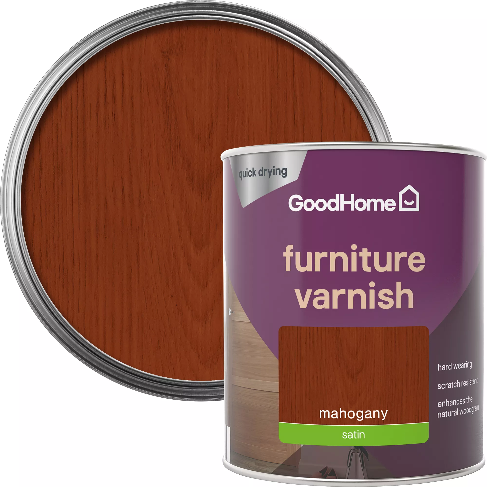GoodHome Mahogany Satin Multi-surface Furniture Wood Varnish, 750ml 3 GoodHome Mahogany Satin Multi-surface Furniture Wood Varnish, 750ml