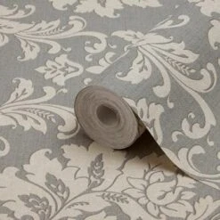 GoodHome Mire Grey Damask Woven Effect Textured Wallpaper