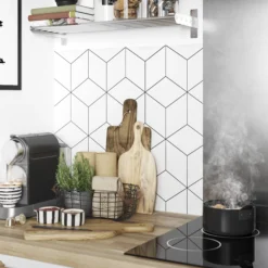 GoodHome Nepeta White Geometric / Smooth Paper & Resin Back Panel, (H)6000mm (W)18000mm (T)3mm -Trade point goodhome nepeta white geometric smooth paper resin back panel h 6000mm w 18000mm t 3mm3663602636311 01i