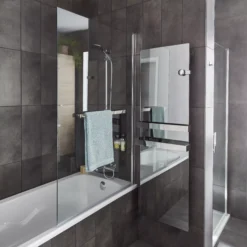 GoodHome Nubia Straight Silver Effect Frame Bath Screen, (H)150cm (W)950mm -Trade point goodhome nubia straight silver effect frame bath screen h 150cm w 950mm3663602769620 05i