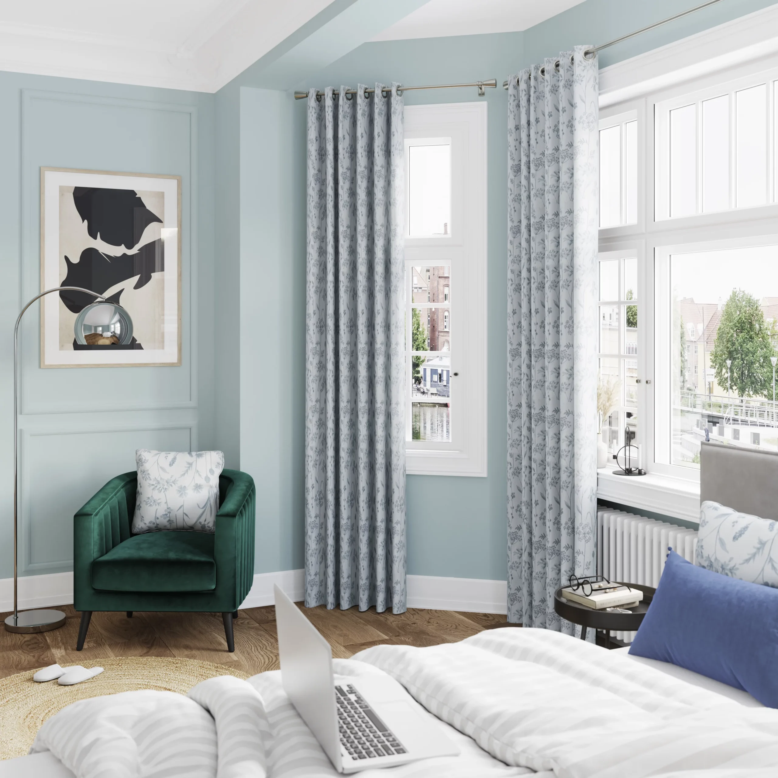 GoodHome Otema Light Blue Floral Indoor Cushion (L)50cm X (W)43cm 5 GoodHome Otema Light Blue Floral Indoor Cushion (L)50cm X (W)43cm - Image 3