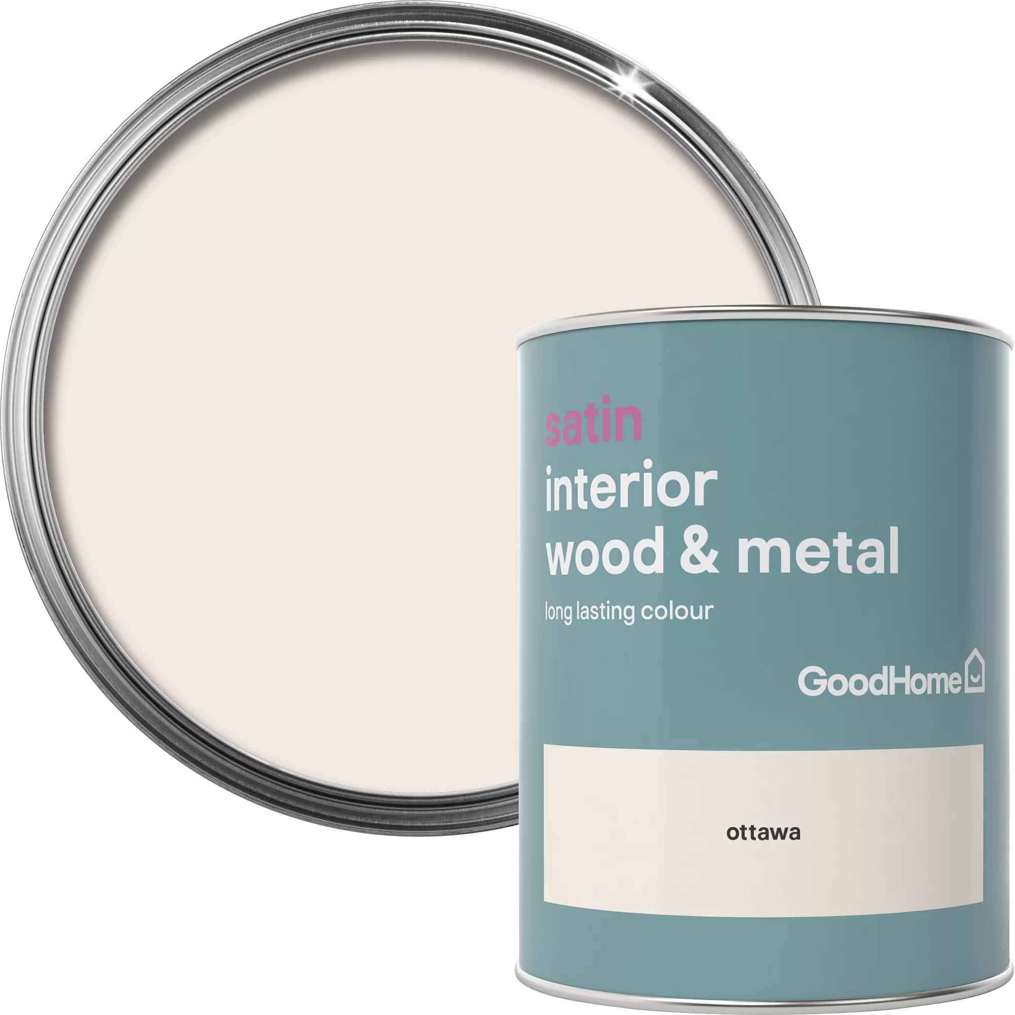 GoodHome Ottawa Satin Metal & Wood Paint, 750ml 4 GoodHome Ottawa Satin Metal & Wood Paint, 750ml - Image 2