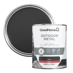 GoodHome Outdoor Black Gloss Exterior Metal Paint, 750ml Tin