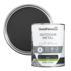 GoodHome Outdoor Black Satinwood Exterior Metal Paint, 750ml Tin