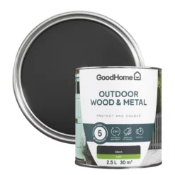 GoodHome Outdoor Black Satinwood Multi-surface Paint, 2.5L