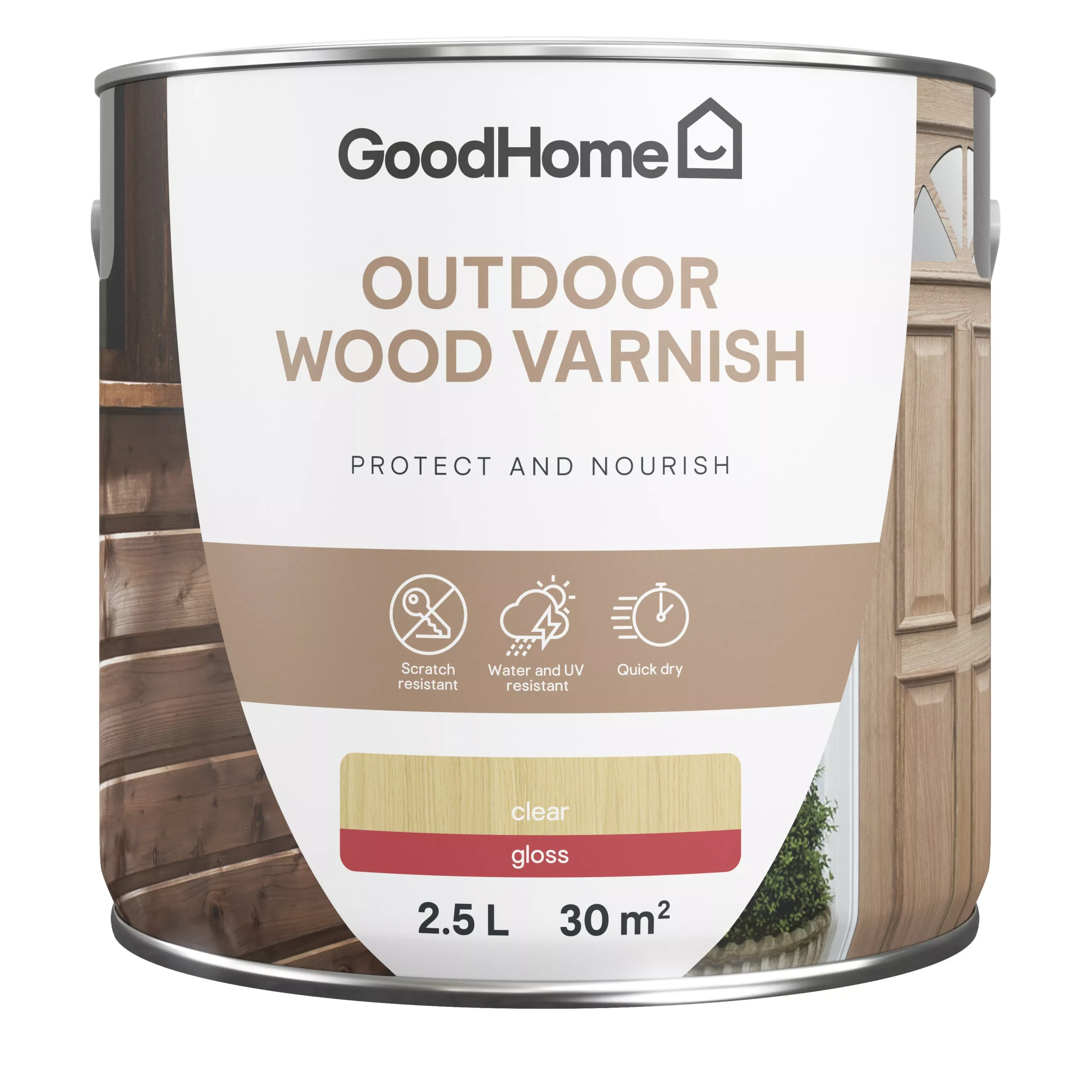 GoodHome Outdoor Clear Gloss Varnish, 2.5L 4 GoodHome Outdoor Clear Gloss Varnish, 2.5L - Image 2