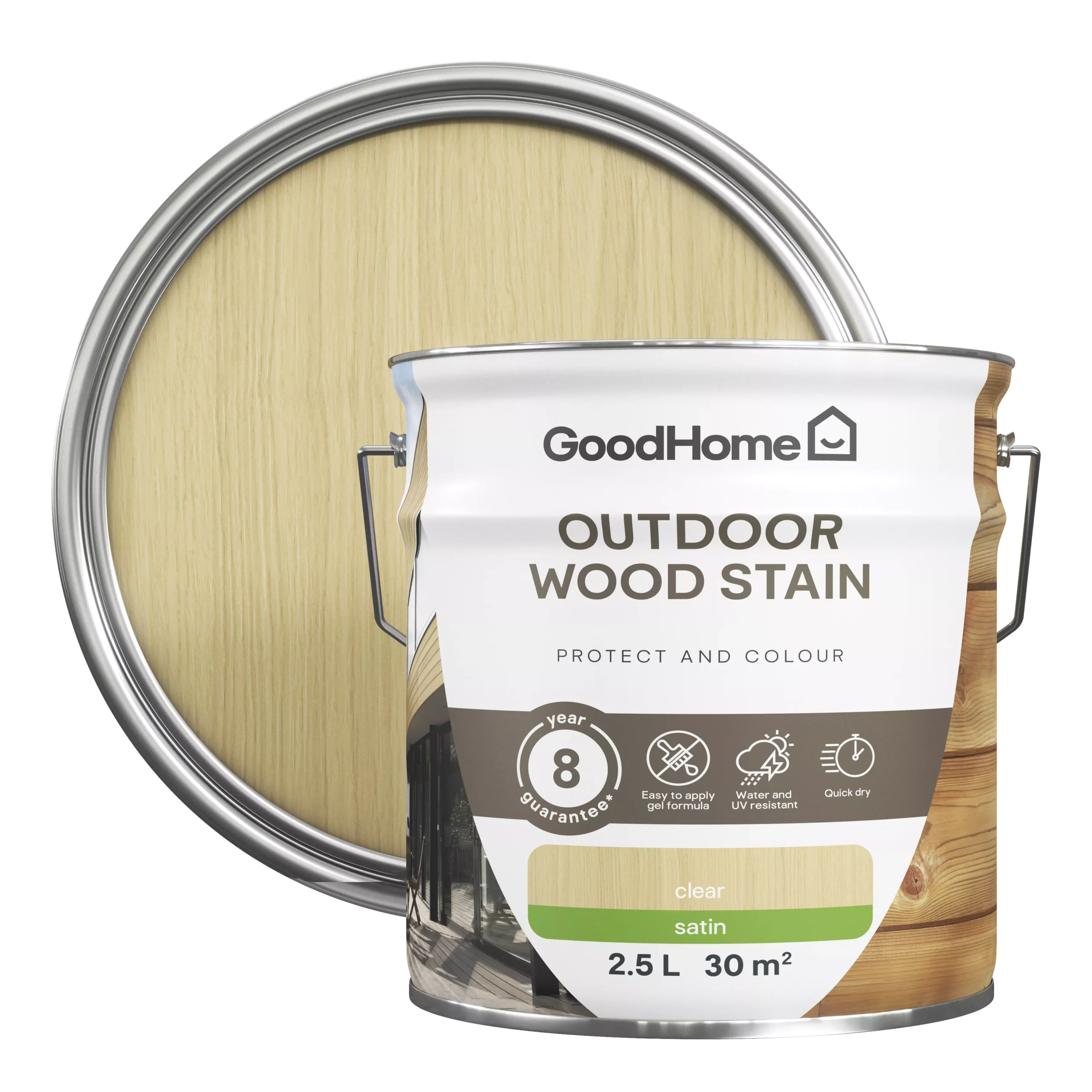 GoodHome Outdoor Clear Satin Quick Dry Wood Stain, 2.5L 3 GoodHome Outdoor Clear Satin Quick Dry Wood Stain, 2.5L