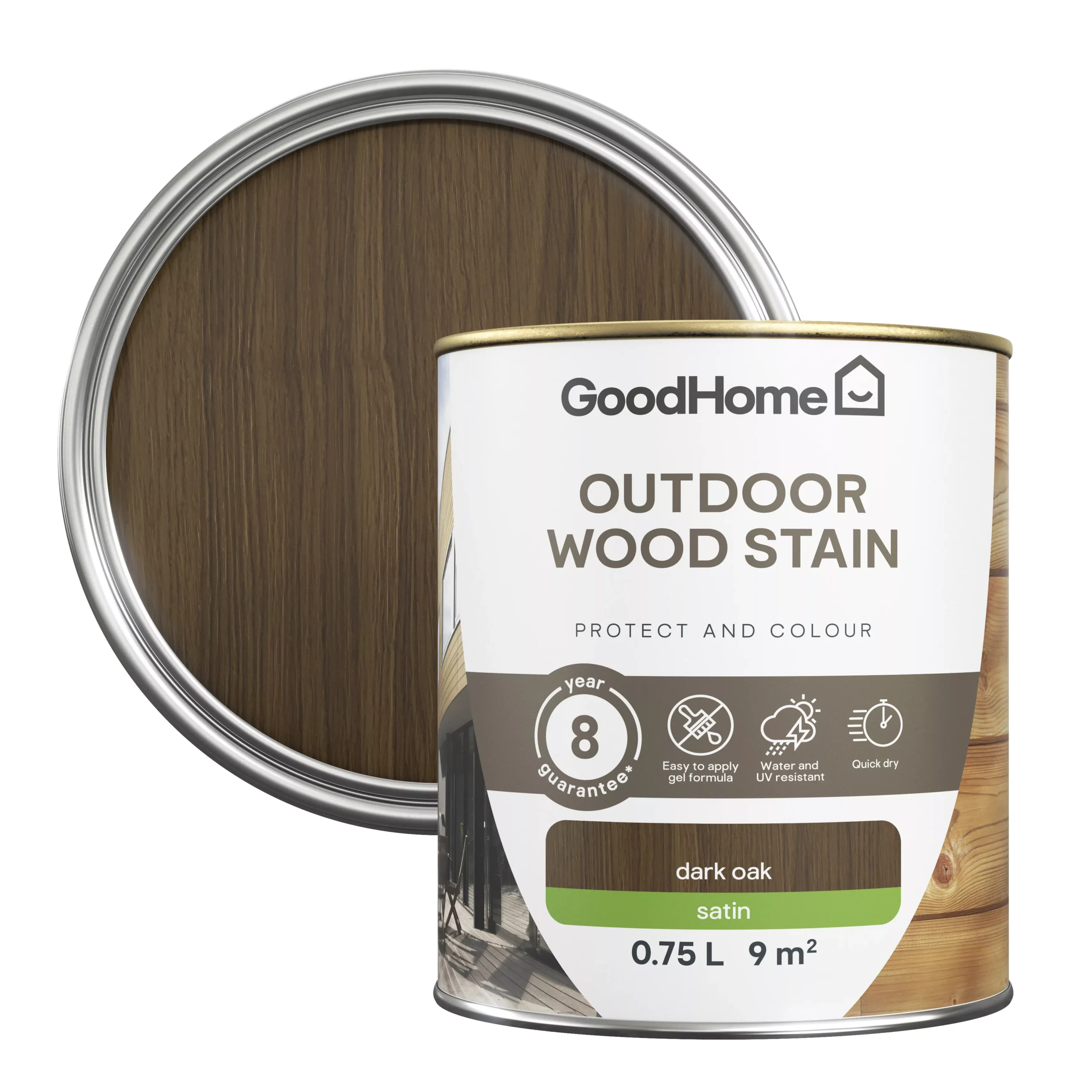 GoodHome Outdoor Dark Oak Satin Quick Dry Wood Stain, 750ml 3 GoodHome Outdoor Dark Oak Satin Quick Dry Wood Stain, 750ml