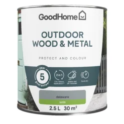 GoodHome Outdoor Delaware Satinwood Multi-surface Paint, 2.5L -Trade point goodhome outdoor delaware satinwood multi surface paint 2 5l5059340296982 02c