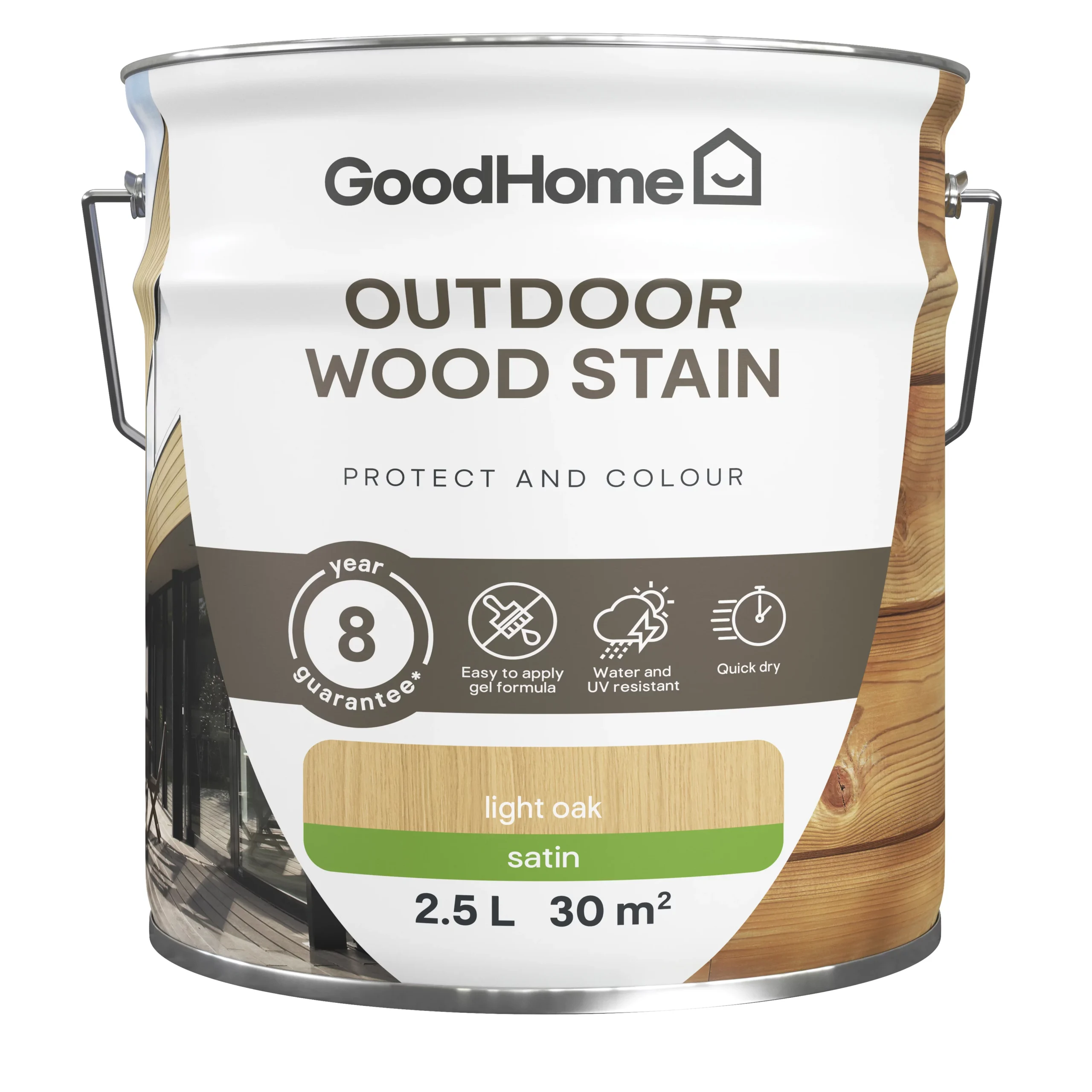 GoodHome Outdoor Light Oak Satin Quick Dry Wood Stain, 2.5L 4 GoodHome Outdoor Light Oak Satin Quick Dry Wood Stain, 2.5L - Image 2