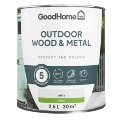 GoodHome Outdoor White Satinwood Multi-surface Paint, 2.5L 7 GoodHome Outdoor White Satinwood Multi-surface Paint, 2.5L -Trade point goodhome outdoor white satinwood multi surface paint 2 5l5059340297002 02c