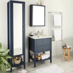GoodHome Perma Tall Satin Blue Single Bathroom Cabinet With Mirrored Door (W)400mm (H)1850mm 20 GoodHome Perma Tall Satin Blue Single Bathroom Cabinet With Mirrored Door (W)400mm (H)1850mm -Trade point goodhome perma tall satin blue single bathroom cabinet with mirrored door w 400mm h 1850mm5059340018645 01i