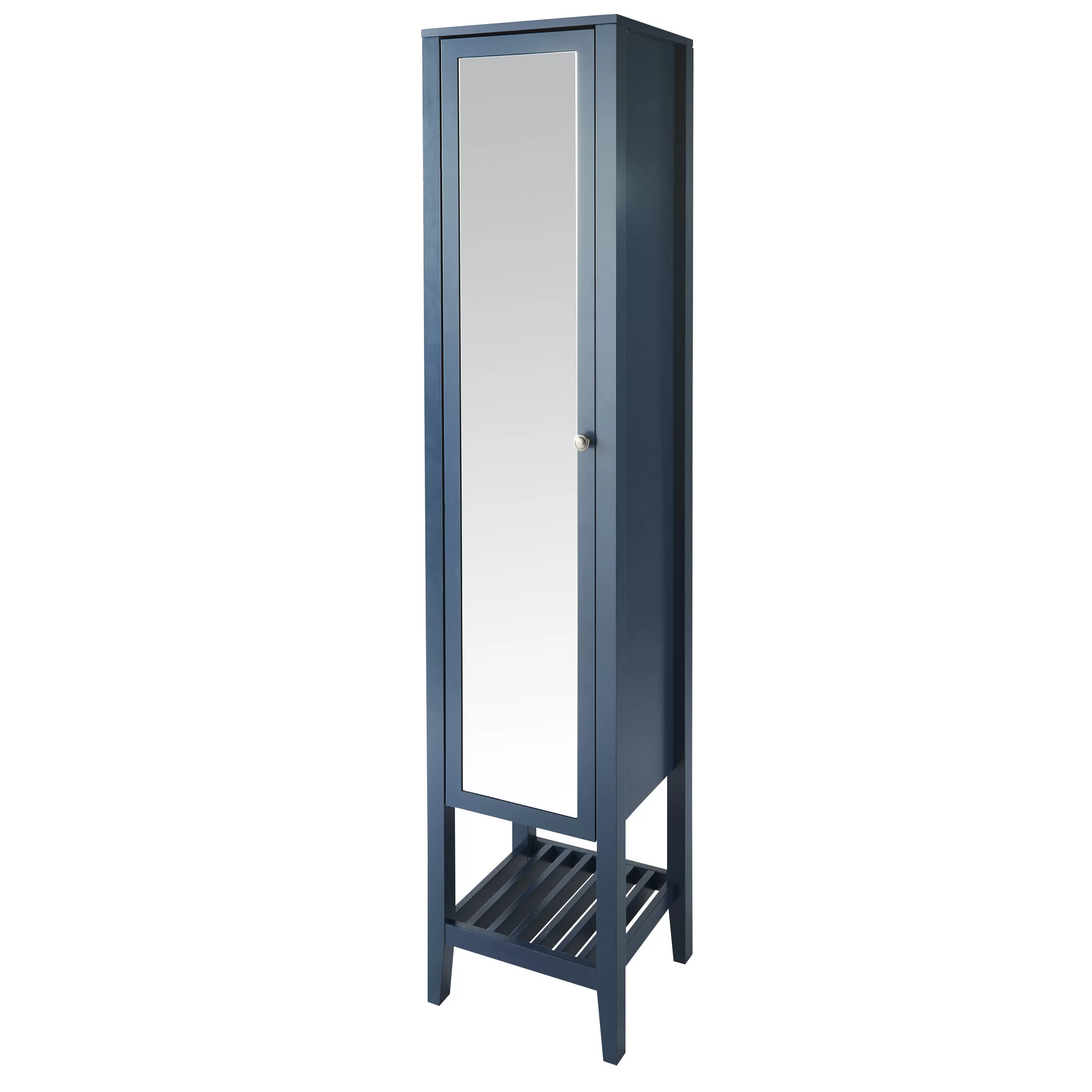 GoodHome Perma Tall Satin Blue Single Bathroom Cabinet With Mirrored Door (W)400mm (H)1850mm 3 GoodHome Perma Tall Satin Blue Single Bathroom Cabinet With Mirrored Door (W)400mm (H)1850mm