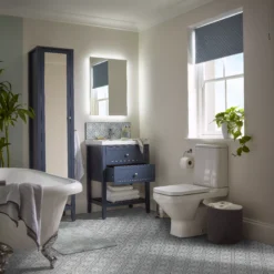 GoodHome Perma Tall Satin Blue Single Bathroom Cabinet With Mirrored Door (W)400mm (H)1850mm 24 GoodHome Perma Tall Satin Blue Single Bathroom Cabinet With Mirrored Door (W)400mm (H)1850mm -Trade point goodhome perma tall satin blue single bathroom cabinet with mirrored door w 400mm h 1850mm5059340257235 02i EN BQ