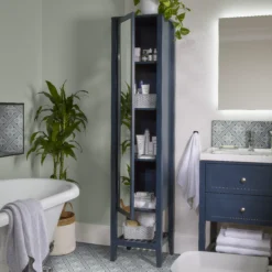 GoodHome Perma Tall Satin Blue Single Bathroom Cabinet With Mirrored Door (W)400mm (H)1850mm 22 GoodHome Perma Tall Satin Blue Single Bathroom Cabinet With Mirrored Door (W)400mm (H)1850mm -Trade point goodhome perma tall satin blue single bathroom cabinet with mirrored door w 400mm h 1850mm5059340257235 03i EN BQ