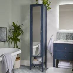 GoodHome Perma Tall Satin Blue Single Bathroom Cabinet With Mirrored Door (W)400mm (H)1850mm 23 GoodHome Perma Tall Satin Blue Single Bathroom Cabinet With Mirrored Door (W)400mm (H)1850mm -Trade point goodhome perma tall satin blue single bathroom cabinet with mirrored door w 400mm h 1850mm5059340257235 04i EN BQ