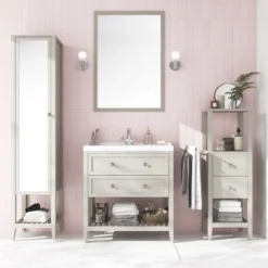 GoodHome Perma Tall Satin Grey Single Bathroom Cabinet (H)185cm (W)40cm -Trade point goodhome perma tall satin grey single bathroom cabinet h 185cm w 40cm5059340018201 01i