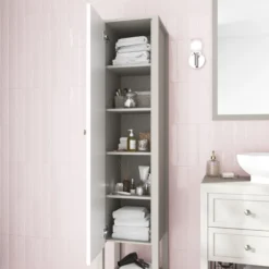 GoodHome Perma Tall Satin Grey Single Freestanding Bathroom Cabinet (H)185cm (W)40cm 13 GoodHome Perma Tall Satin Grey Single Freestanding Bathroom Cabinet (H)185cm (W)40cm -Trade point goodhome perma tall satin grey single freestanding bathroom cabinet h 185cm w 40cm5059340018256 01i