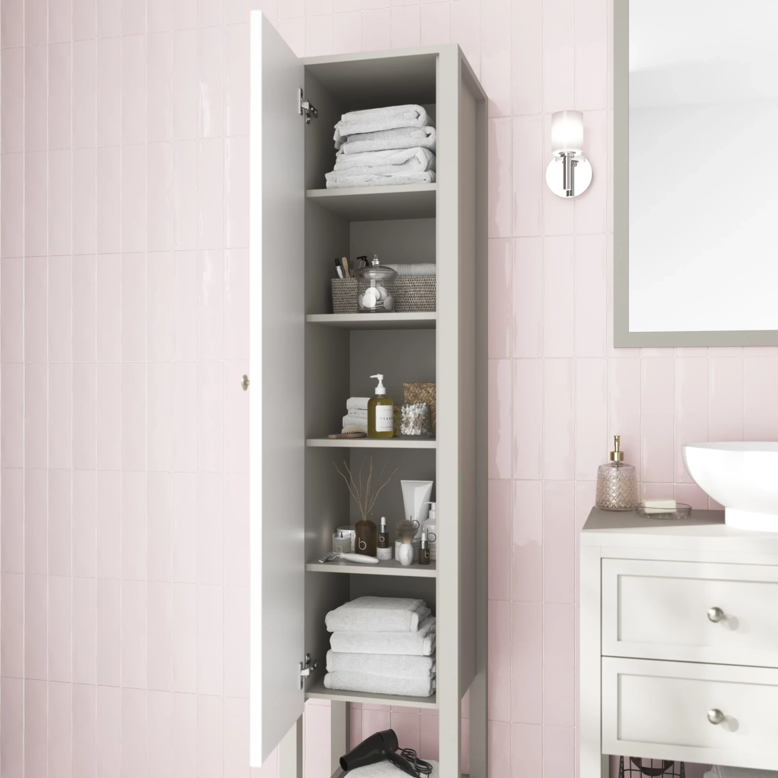GoodHome Perma Tall Satin Grey Single Freestanding Bathroom Cabinet (H)185cm (W)40cm 8 GoodHome Perma Tall Satin Grey Single Freestanding Bathroom Cabinet (H)185cm (W)40cm - Image 6