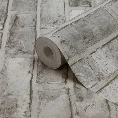 GoodHome Pernay Grey Brick Glitter Effect Textured Wallpaper 8 GoodHome Pernay Grey Brick Glitter Effect Textured Wallpaper - Image 6