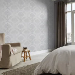 GoodHome Phacelia Grey Damask Textured Wallpaper -Trade point goodhome phacelia grey damask textured wallpaper3663602560180 30i