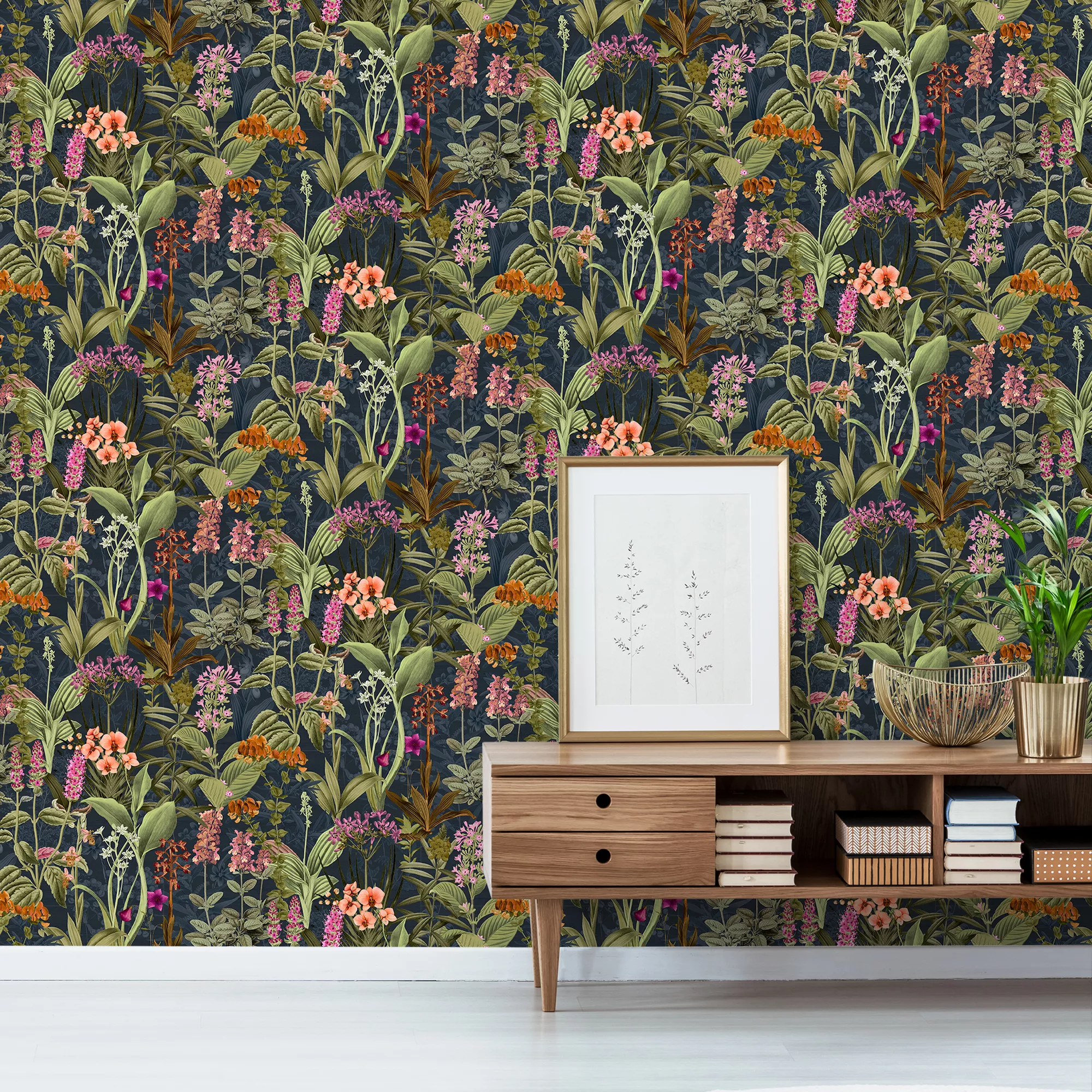 GoodHome Platin Lime & Navy Botanical Garden Textured Wallpaper 6 GoodHome Platin Lime & Navy Botanical Garden Textured Wallpaper - Image 4
