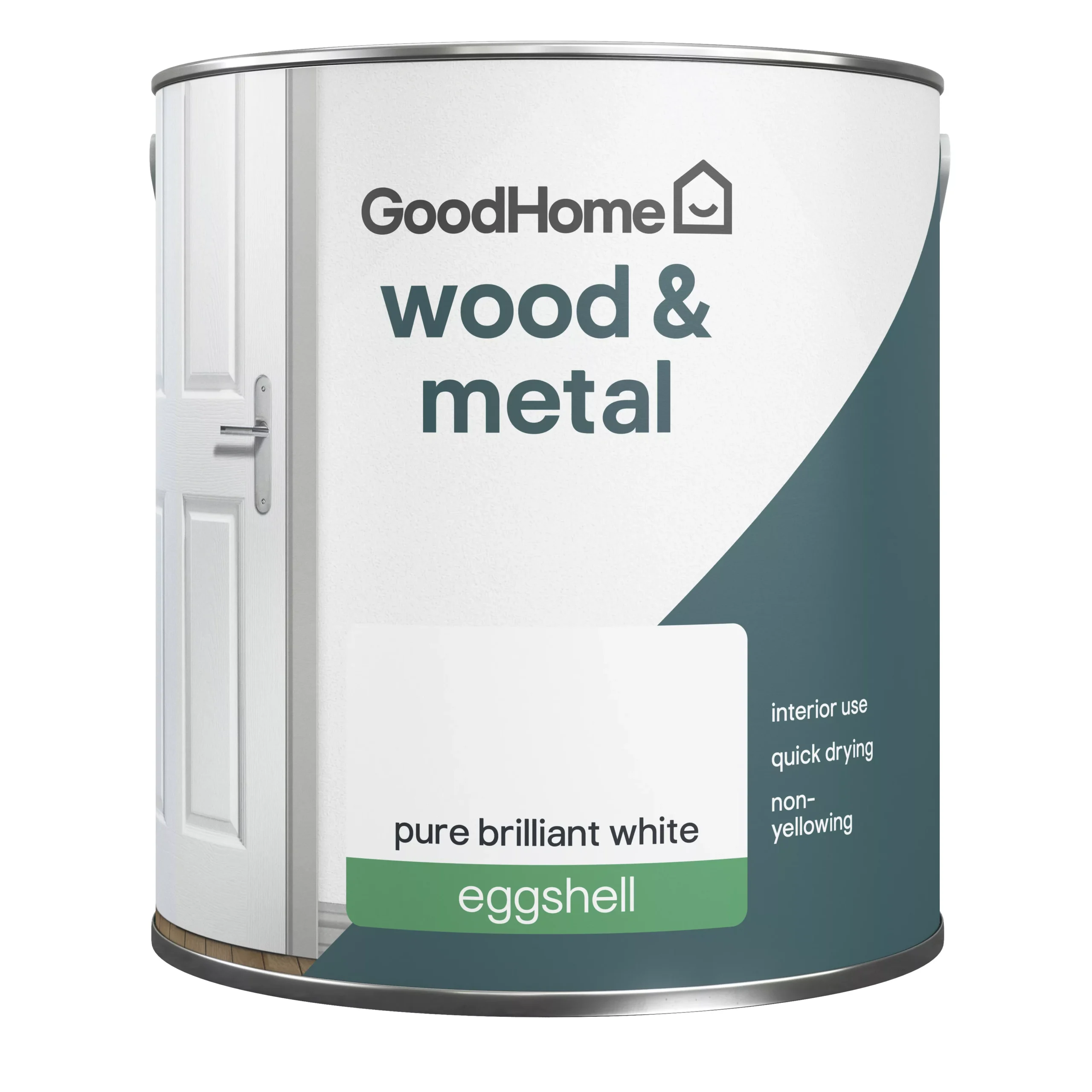 GoodHome Pure Brilliant White Eggshell Metal & Wood Paint, 2.5L 4 GoodHome Pure Brilliant White Eggshell Metal & Wood Paint, 2.5L - Image 2