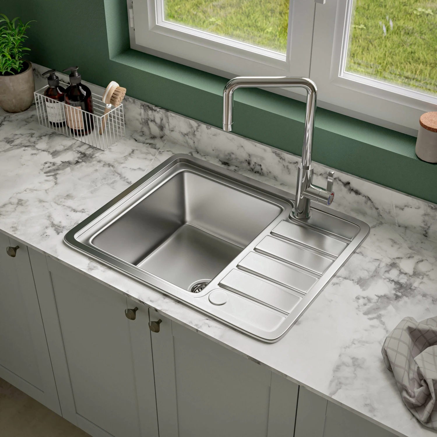 GoodHome Quassia Brushed Stainless Steel 1 Bowl Sink & Drainer With Compact Drainer (W)505mm X (L)635mm 5 GoodHome Quassia Brushed Stainless Steel 1 Bowl Sink & Drainer With Compact Drainer (W)505mm X (L)635mm - Image 3
