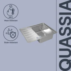 GoodHome Quassia Brushed Stainless Steel 1 Bowl Sink & Drainer With Compact Drainer (W)505mm X (L)635mm 18 GoodHome Quassia Brushed Stainless Steel 1 Bowl Sink & Drainer With Compact Drainer (W)505mm X (L)635mm -Trade point goodhome quassia brushed stainless steel 1 bowl sink drainer with compact drainer w 505mm x l 635mm5059340458342 75c EN