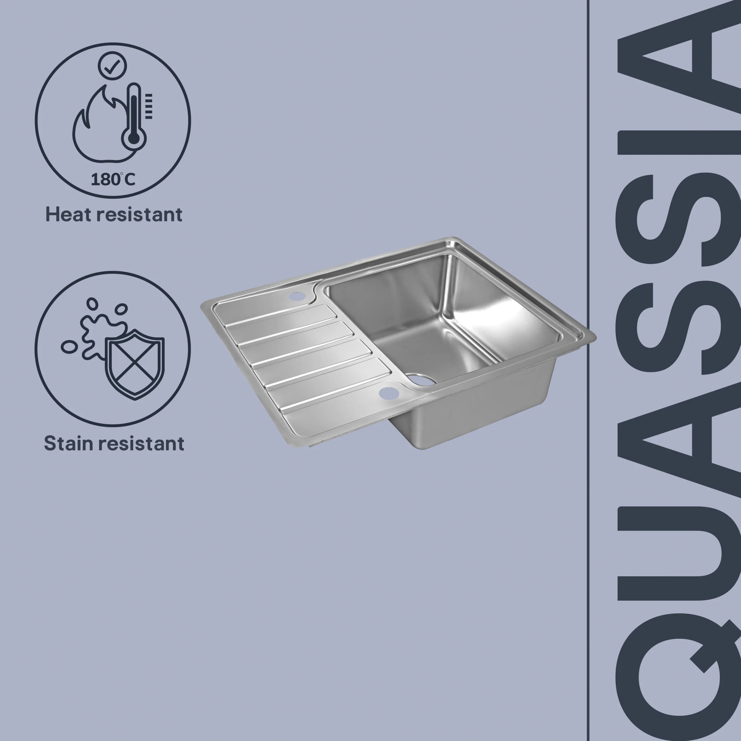 GoodHome Quassia Brushed Stainless Steel 1 Bowl Sink & Drainer With Compact Drainer (W)505mm X (L)635mm 10 GoodHome Quassia Brushed Stainless Steel 1 Bowl Sink & Drainer With Compact Drainer (W)505mm X (L)635mm - Image 8