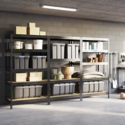 GoodHome Rand Black 5 Shelf MDF & Steel Shelving Unit (H)1800mm (W)970mm -Trade point goodhome rand black 5 shelf mdf steel shelving unit h 1800mm w 970mm5059340215020 01i