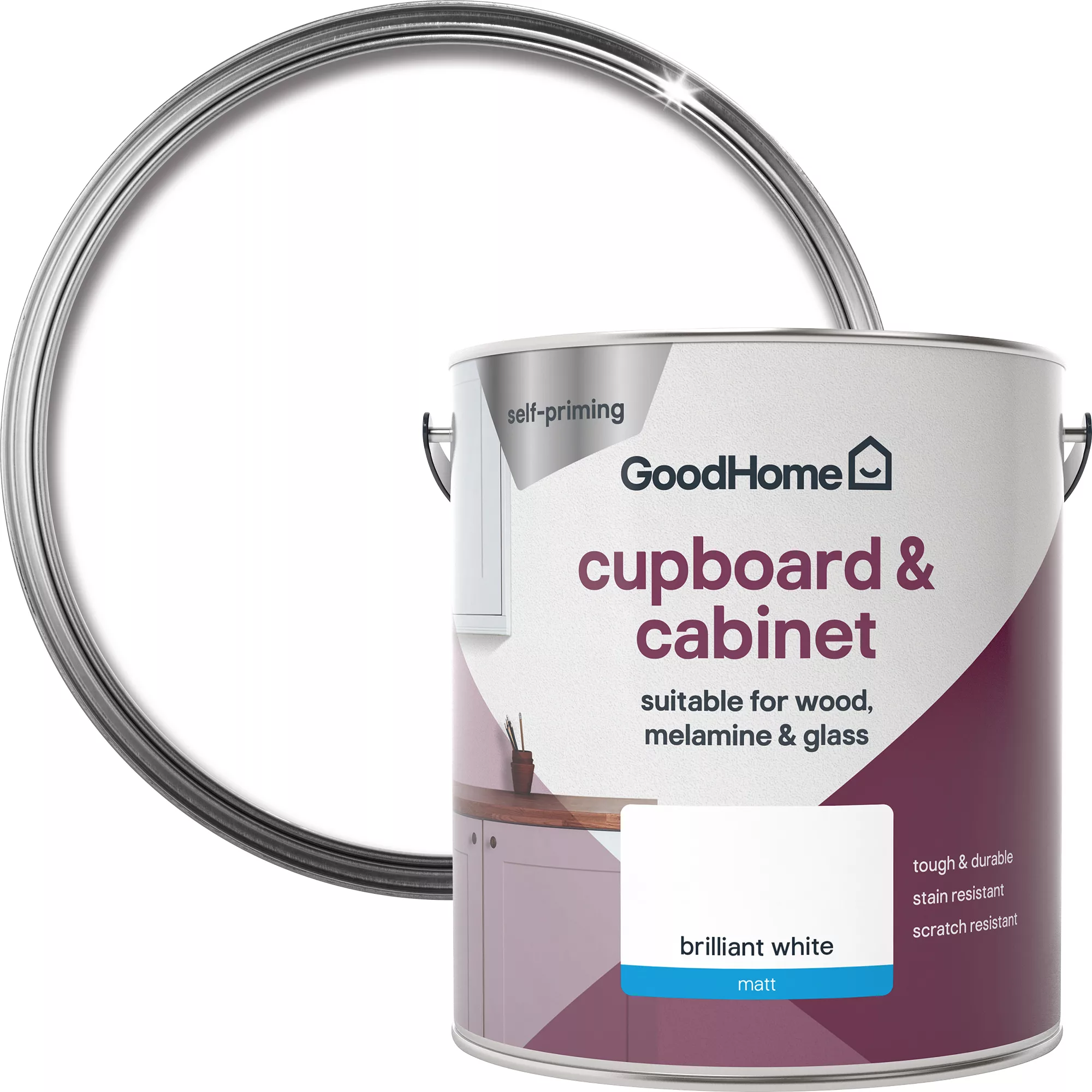 GoodHome Renovation Brilliant White Matt Cupboard & Cabinet Paint, 2L 3 GoodHome Renovation Brilliant White Matt Cupboard & Cabinet Paint, 2L