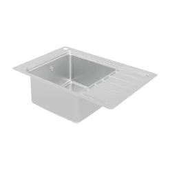 GoodHome Romesco Brushed Stainless Steel 1 Bowl Kitchen Sink With Compact Drainer (W)510mm X (L)770mm -Trade point goodhome romesco brushed stainless steel 1 bowl kitchen sink with compact drainer w 510mm x l 770mm5059340458762 01c