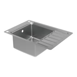 GoodHome Romesco Brushed Stainless Steel 1 Bowl Kitchen Sink With Compact Drainer (W)510mm X (L)770mm -Trade point goodhome romesco brushed stainless steel 1 bowl kitchen sink with compact drainer w 510mm x l 770mm5059340458762 03c