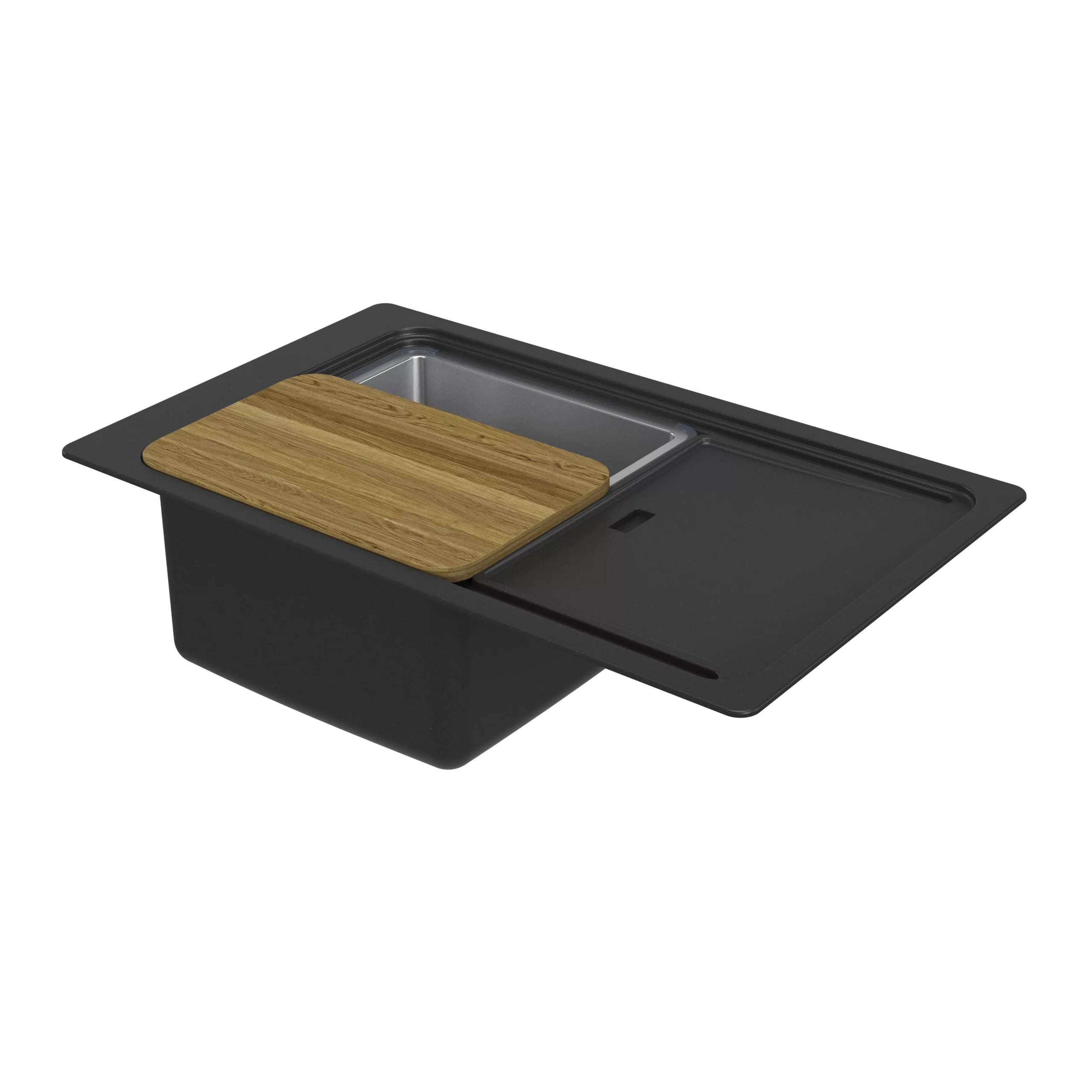 GoodHome Romesco Linea Black Granite 1 Bowl Sink & Drainer (W)515mm X (L)880mm 5 GoodHome Romesco Linea Black Granite 1 Bowl Sink & Drainer (W)515mm X (L)880mm - Image 3