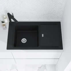 GoodHome Romesco Linea Black Granite 1 Bowl Sink & Drainer (W)515mm X (L)880mm 19 GoodHome Romesco Linea Black Granite 1 Bowl Sink & Drainer (W)515mm X (L)880mm -Trade point goodhome romesco linea black granite 1 bowl sink drainer w 515mm x l 880mm5059340458533 02i
