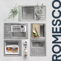 GoodHome Romesco Metallic Effect Stainless Steel Rectangular 1 Bowl Kitchen Sink (W)510mm -Trade point goodhome romesco metallic effect stainless steel rectangular 1 bowl kitchen sink w 510mm5059340458489 46i