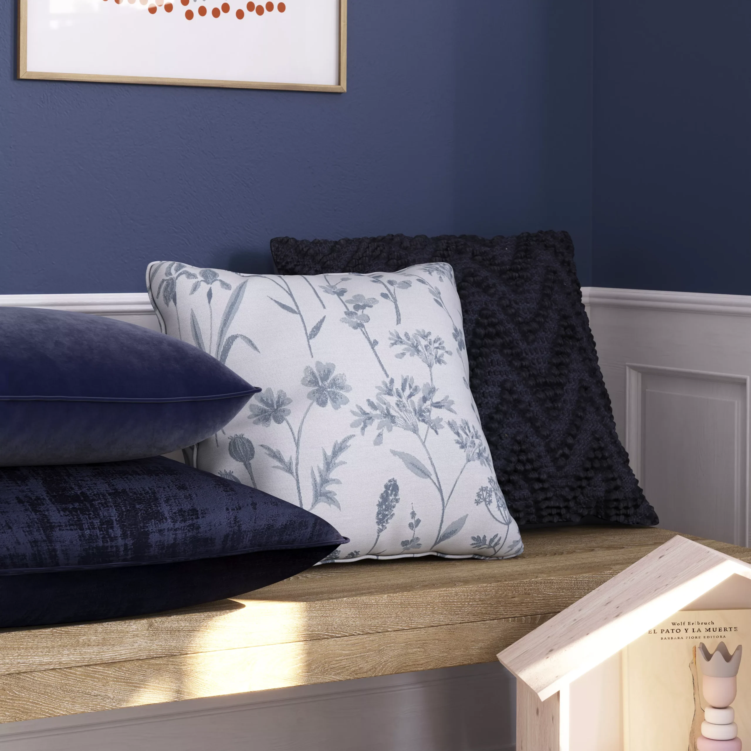GoodHome Ruvor Blue Plain Indoor Cushion (L)55cm X (W)55cm 4 GoodHome Ruvor Blue Plain Indoor Cushion (L)55cm X (W)55cm - Image 2